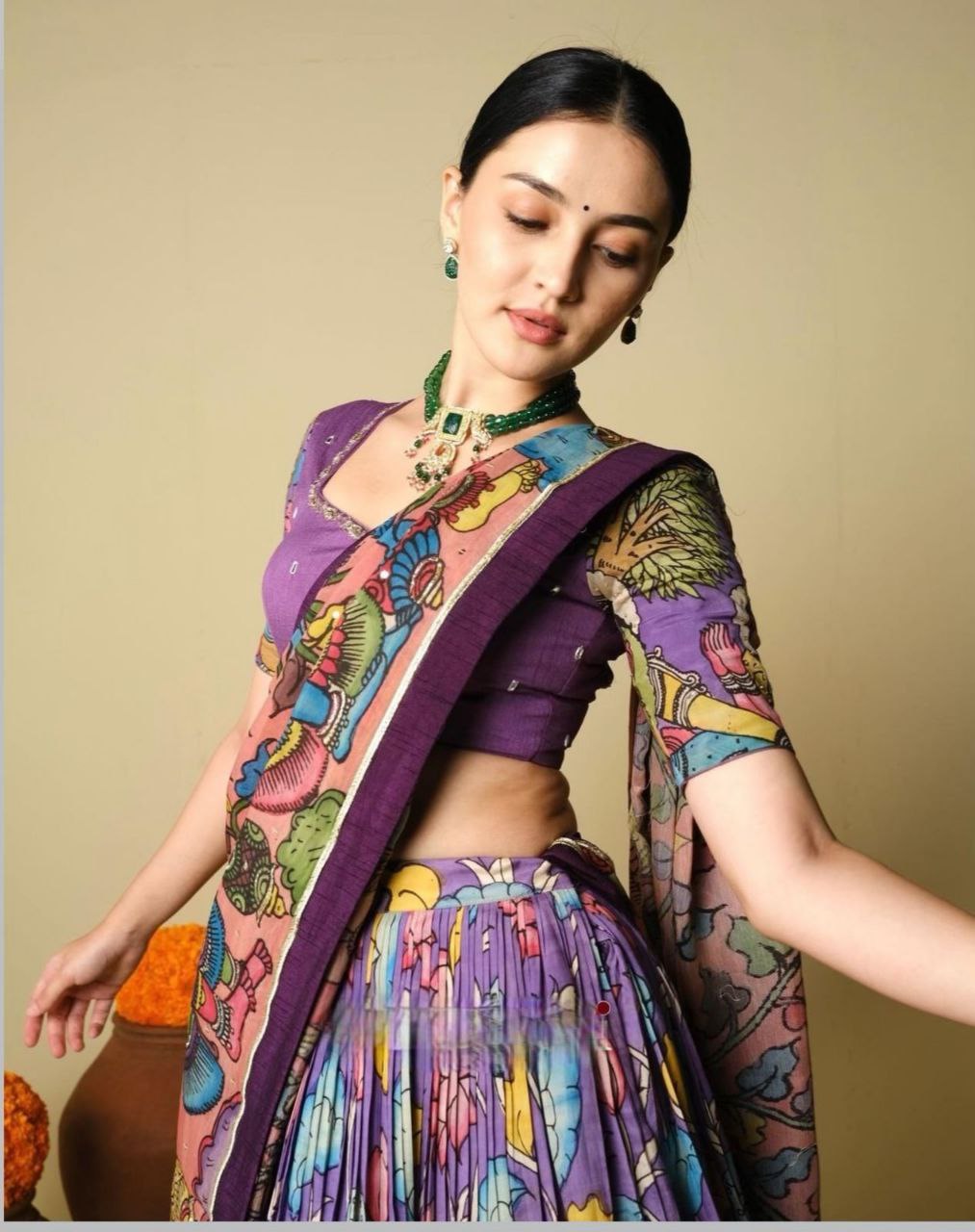 Digital Print Kalamkari Print Lehenga Choli Set-04