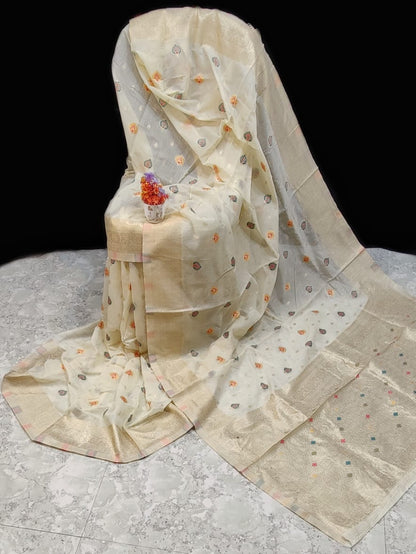 White Muslin Organza SIlk Saree